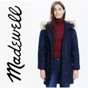 MADEWELL XXS Denim Fur Hooded Parka Size XXS